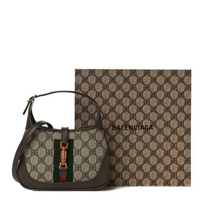 Gucci X BALENCIAGA BB Supreme Monogram Calfskin Web Mini Jackie 1961 Hobo Beige Ebony 11 of 11