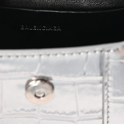 Balenciaga Metallic Calfskin Crocodile Embossed Hourglass Top Handle Bag Mini Silver 6 of 10