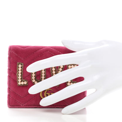 Gucci Velvet Matelasse Pearl Love Embroidered GG Marmont Card Case Wallet Light Raspberry Rose 2 of 8