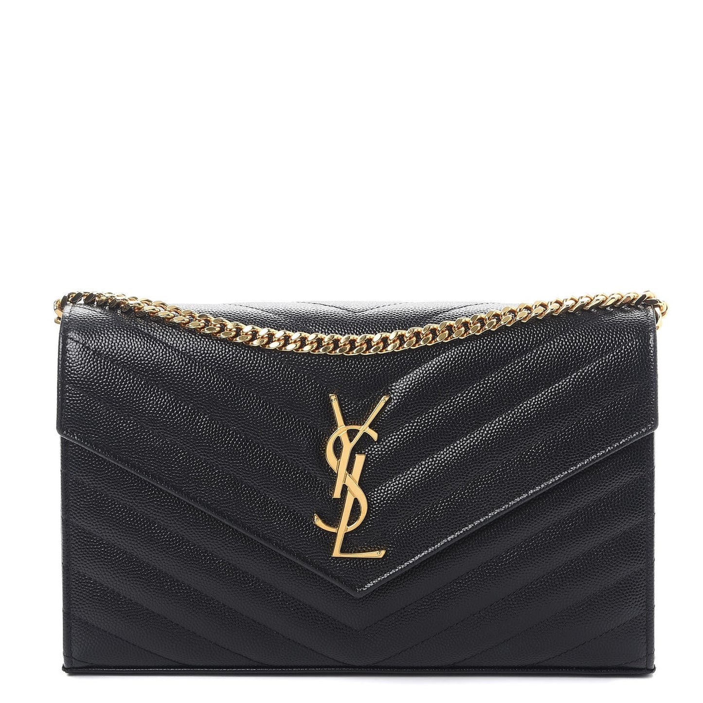 Grain De Poudre Matelasse Chevron Monogram Chain Wallet Black