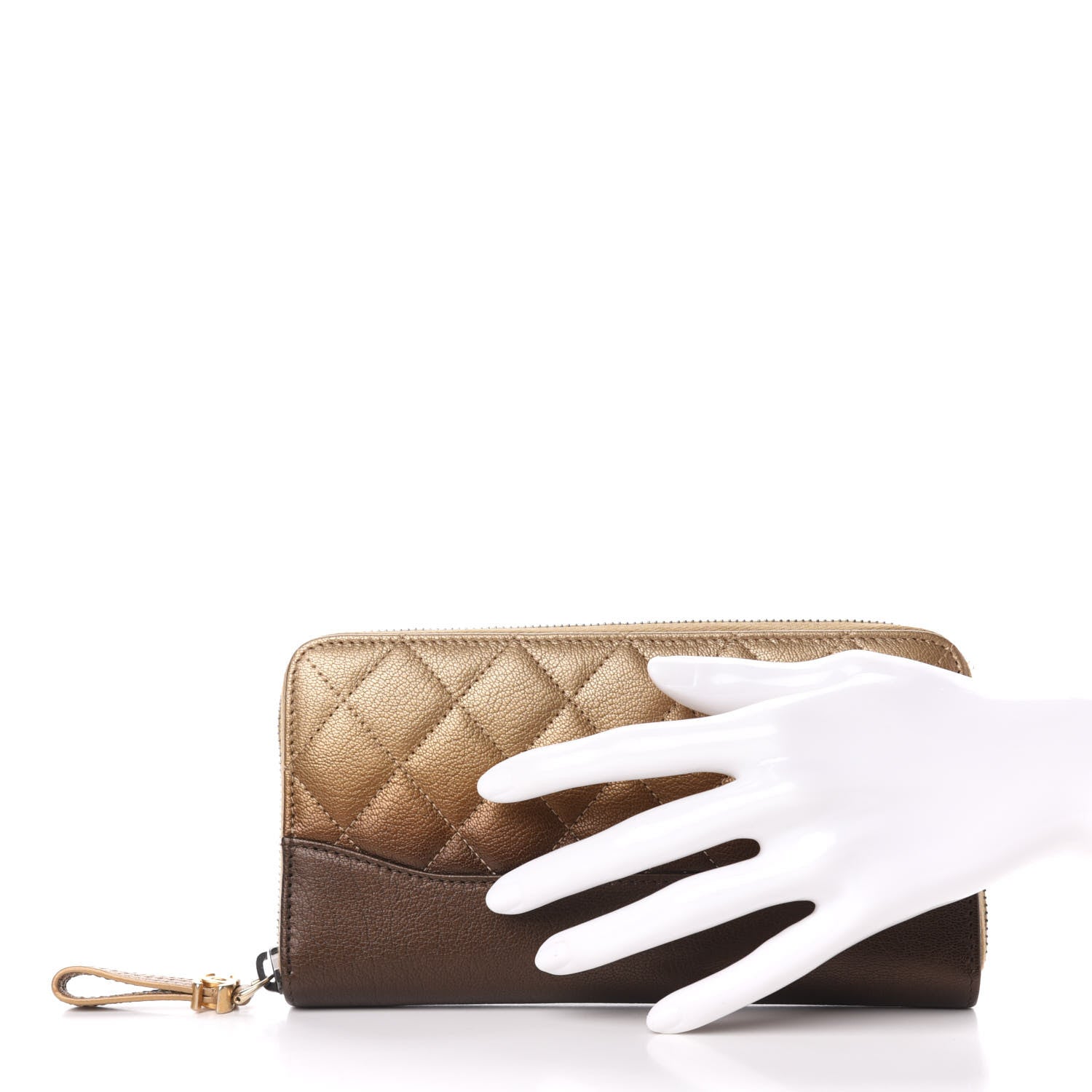 Chanel Metallic Goatskin Quilted Large Gabrielle Zip Around Wallet Bronze 2 of 10