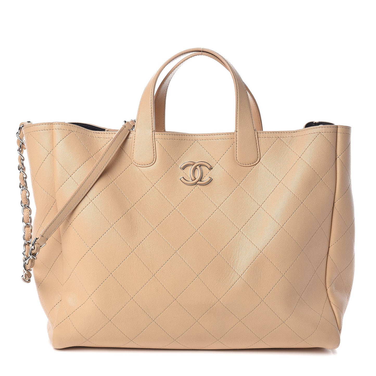 Caviar Stitched Large Shopping Tote Beige