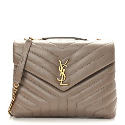 Saint Laurent Calfskin Y Quilted Monogram Medium Loulou Chain Satchel Taupe 1 of 9