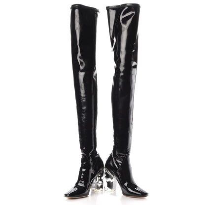 Christian Dior Patent Crystal Over The Knee Boots 35 Black 5 of 11