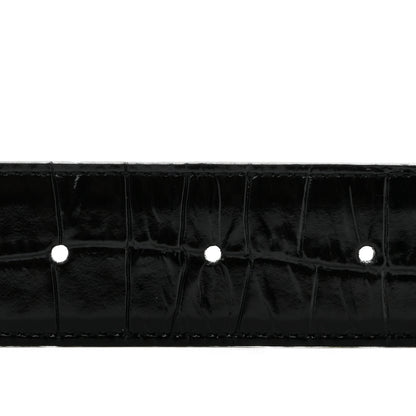 Saint Laurent Calfskin Crocodile Embossed Monogram Square Buckle Belt 80 32 Black 3 of 8