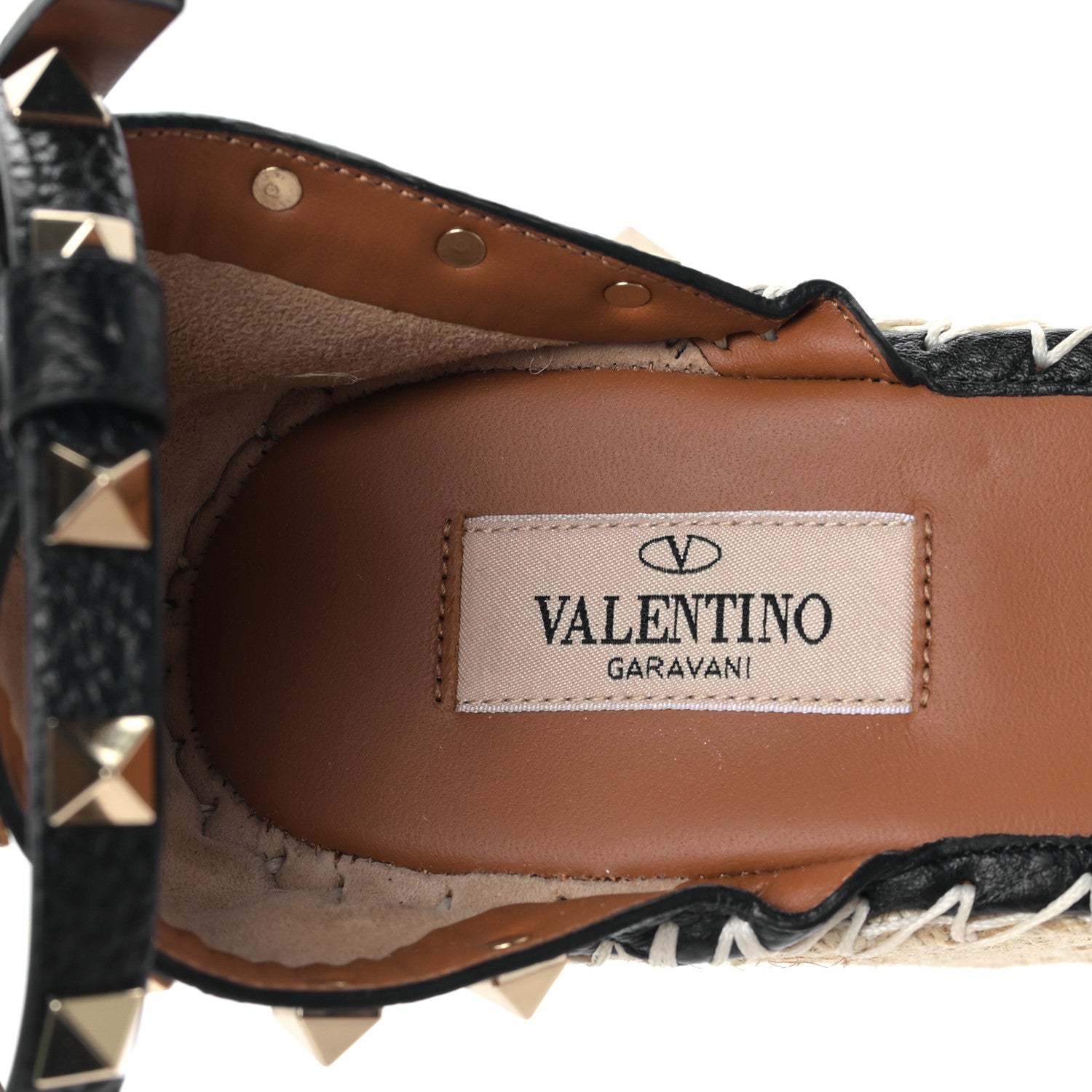 Valentino Garavani Grained Calfskin Rockstud Ankle Wrap Espadrille 15/85mm Wedges 41 Black Light Cuir 7 of 7