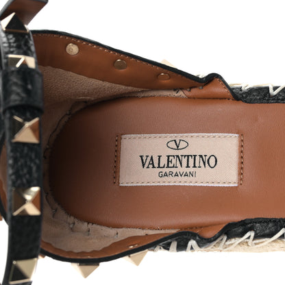 Valentino Garavani Grained Calfskin Rockstud Ankle Wrap Espadrille 15/85mm Wedges 41 Black Light Cuir 7 of 7