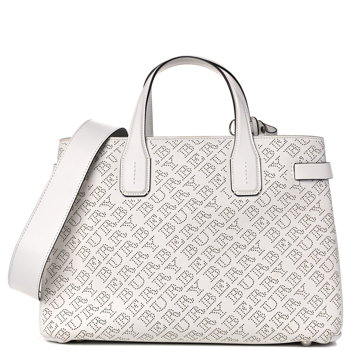 Calfskin Perforated Medium Banner Tote Chalk White