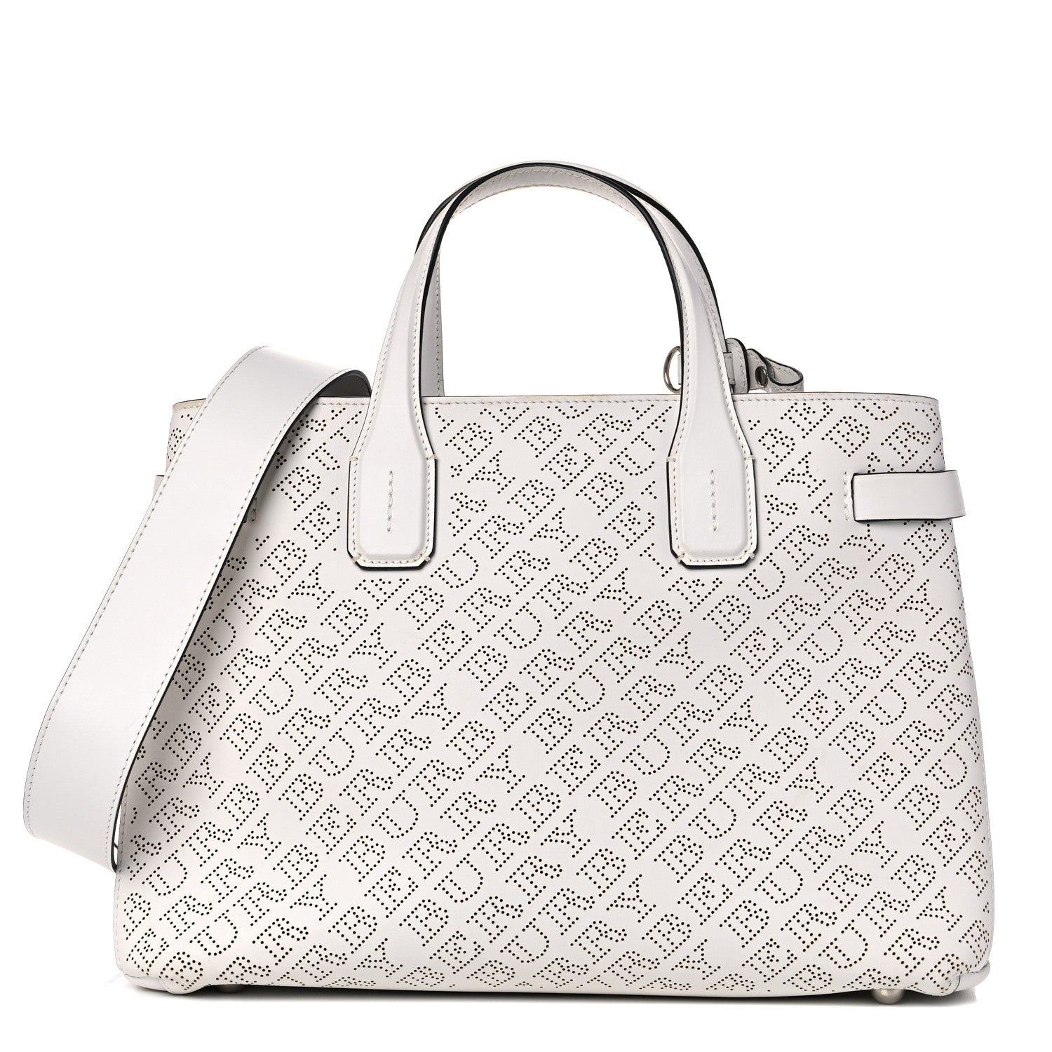 Burberry Calfskin Perforated Medium Banner Tote Chalk White 1 of 12