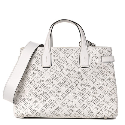 Burberry Calfskin Perforated Medium Banner Tote Chalk White 1 of 12