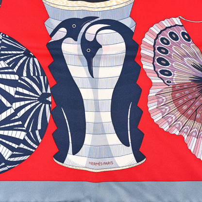 Hermes Silk Lanternes Ballons et Cocardes Scarf 90 Gris Rouge Mauve 3 of 4