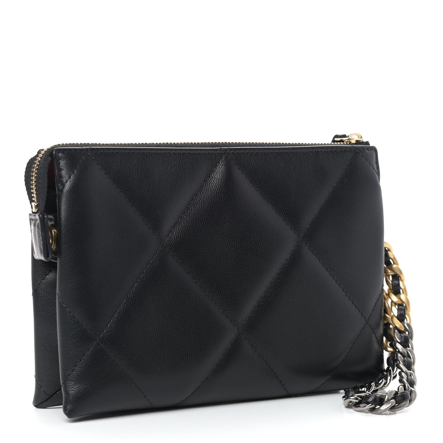 Chanel Shiny Goatskin Quilted Small Chanel 19 Pouch With Handle Black 3 of 9