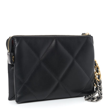 Chanel Shiny Goatskin Quilted Small Chanel 19 Pouch With Handle Black 3 of 9