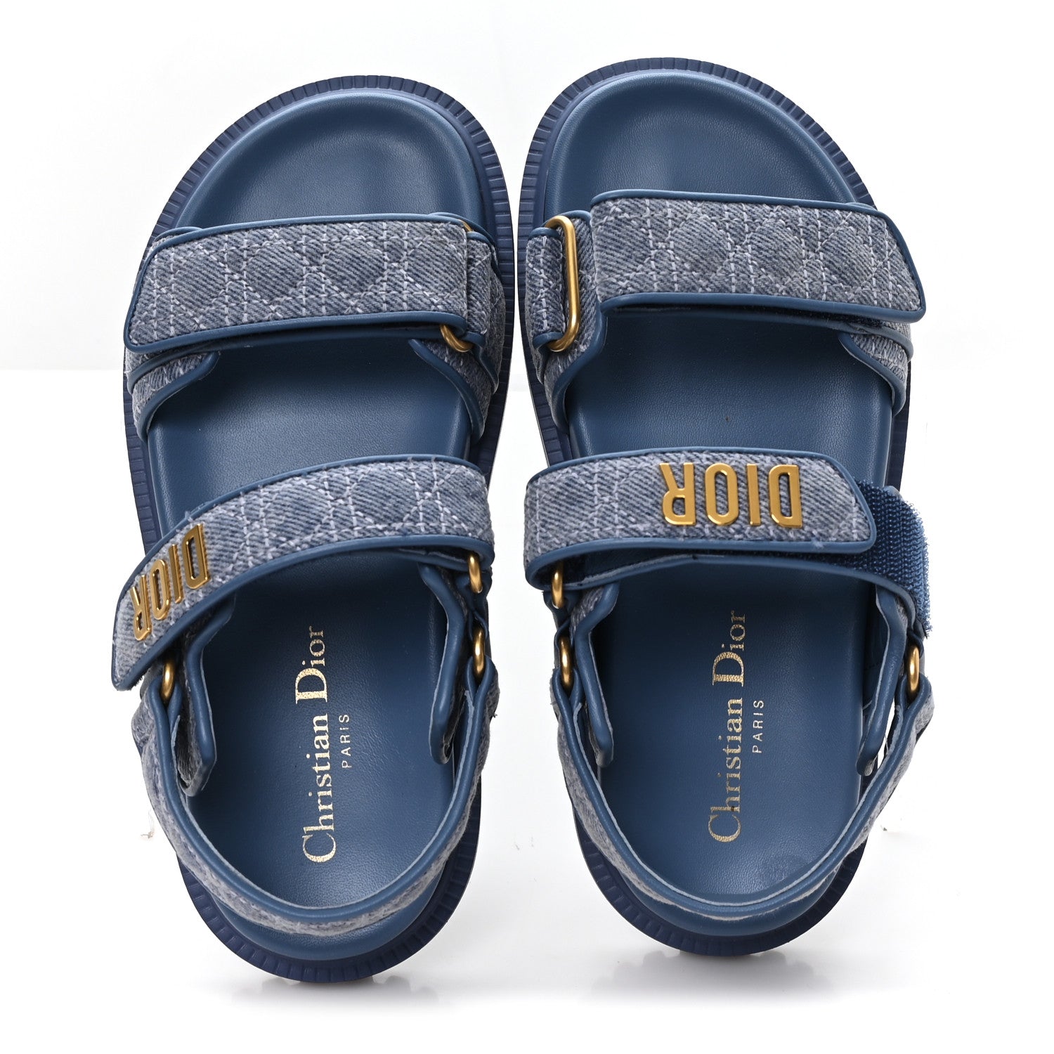 Christian Dior Denim Cannage Embroidered Dioract Sandals 35 Blue