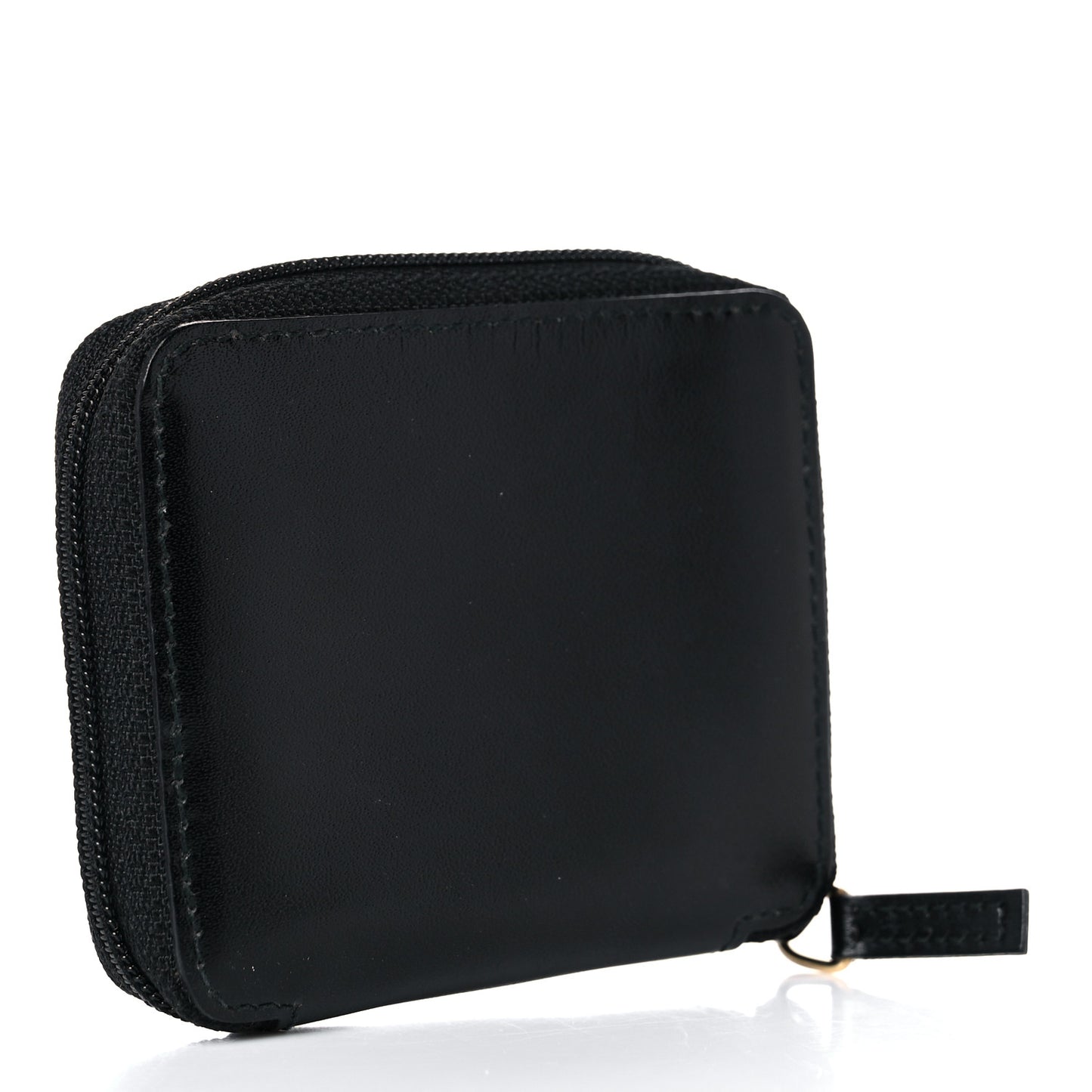 Calfskin Logo Embossed Zip Around Coin Wallet Black