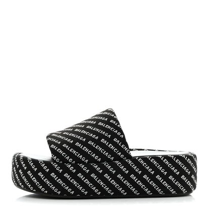 Balenciaga Jacquard Allover Logo Rise Platform Sandals 36 Black White 1 of 8