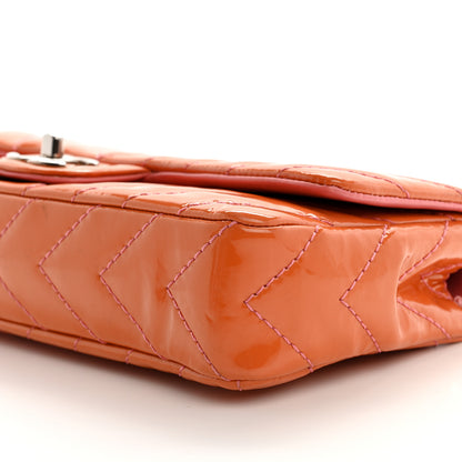 Chanel Patent Calfskin Chevron Quilted East West Flap Orange Pink 10 of 11