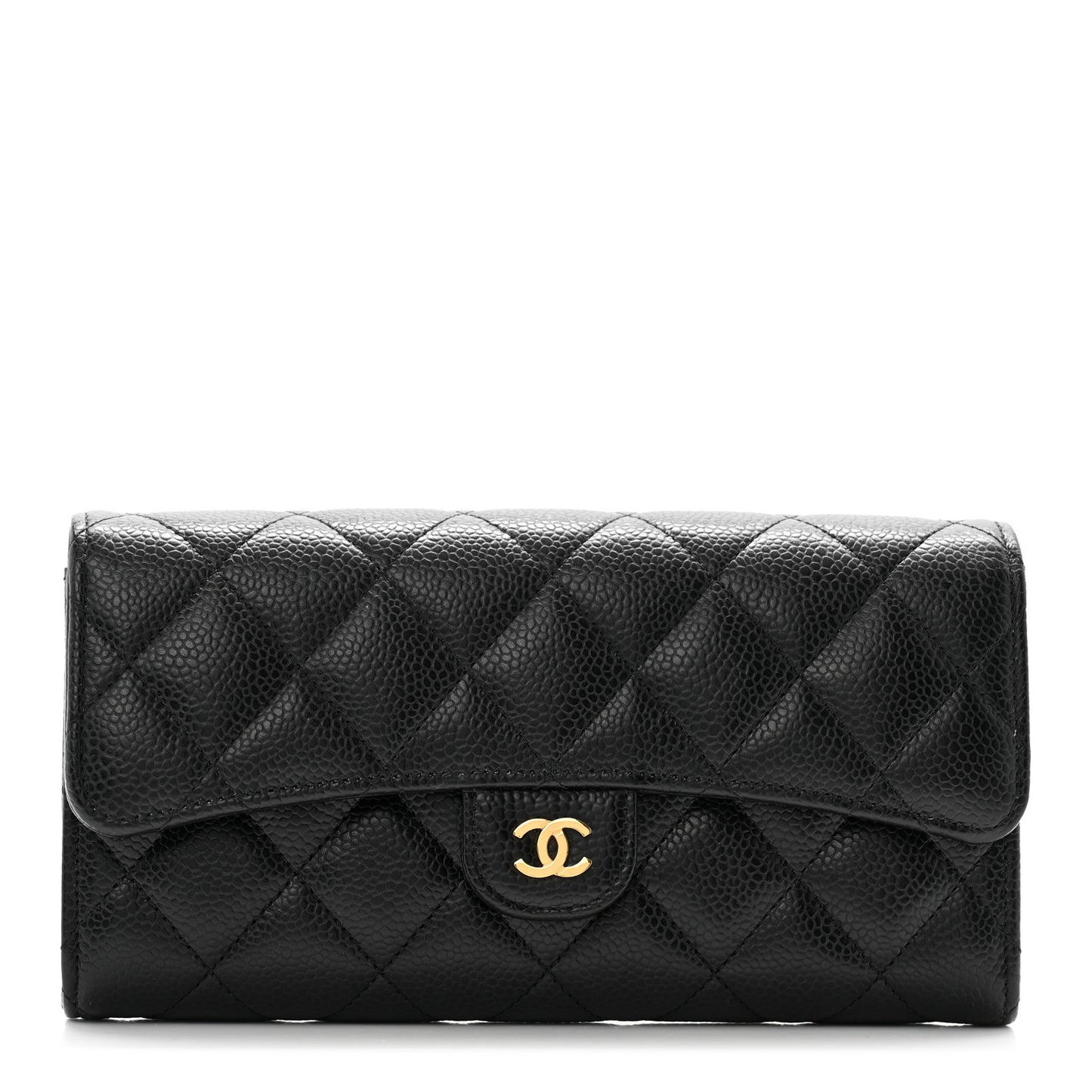 Caviar Quilted Large Gusset Flap Wallet Black