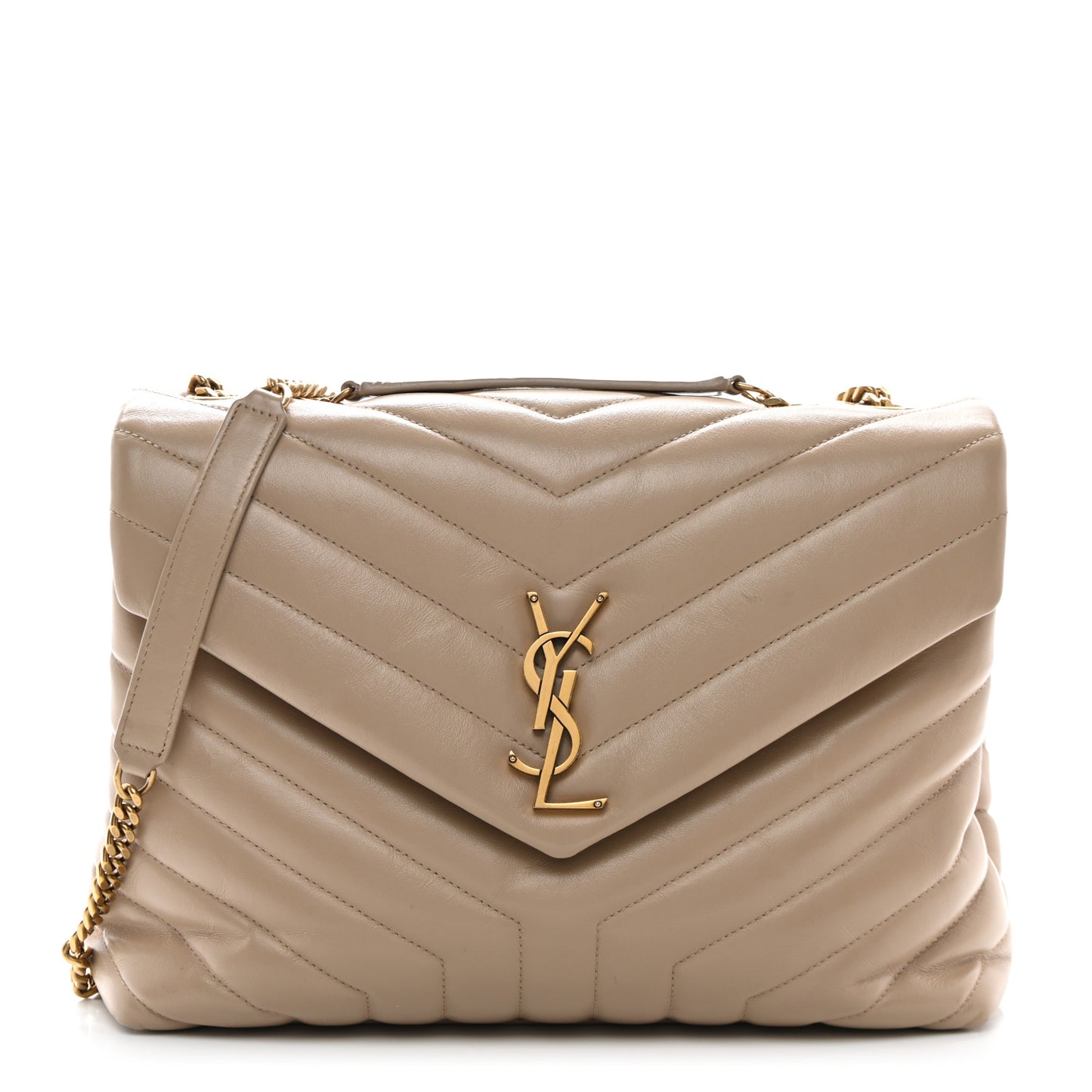 Calfskin Y Quilted Monogram Medium Loulou Chain Satchel Dark Beige