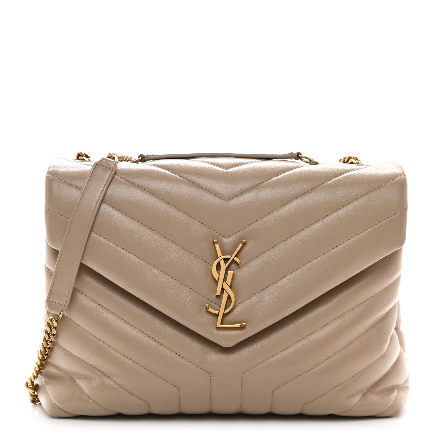 Saint Laurent Calfskin Y Quilted Monogram Medium Loulou Chain Satchel Dark Beige 1 of 13