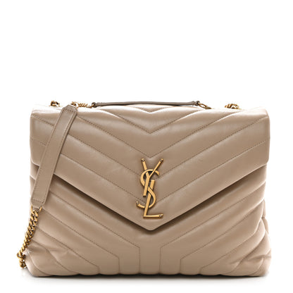 Saint Laurent Calfskin Y Quilted Monogram Medium Loulou Chain Satchel Dark Beige 1 of 13