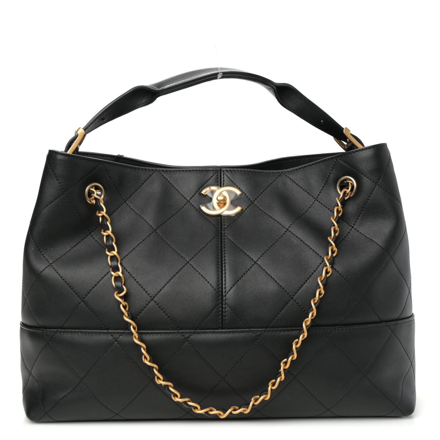Calfskin Quilted Small Coco Base Shopping Bag Black