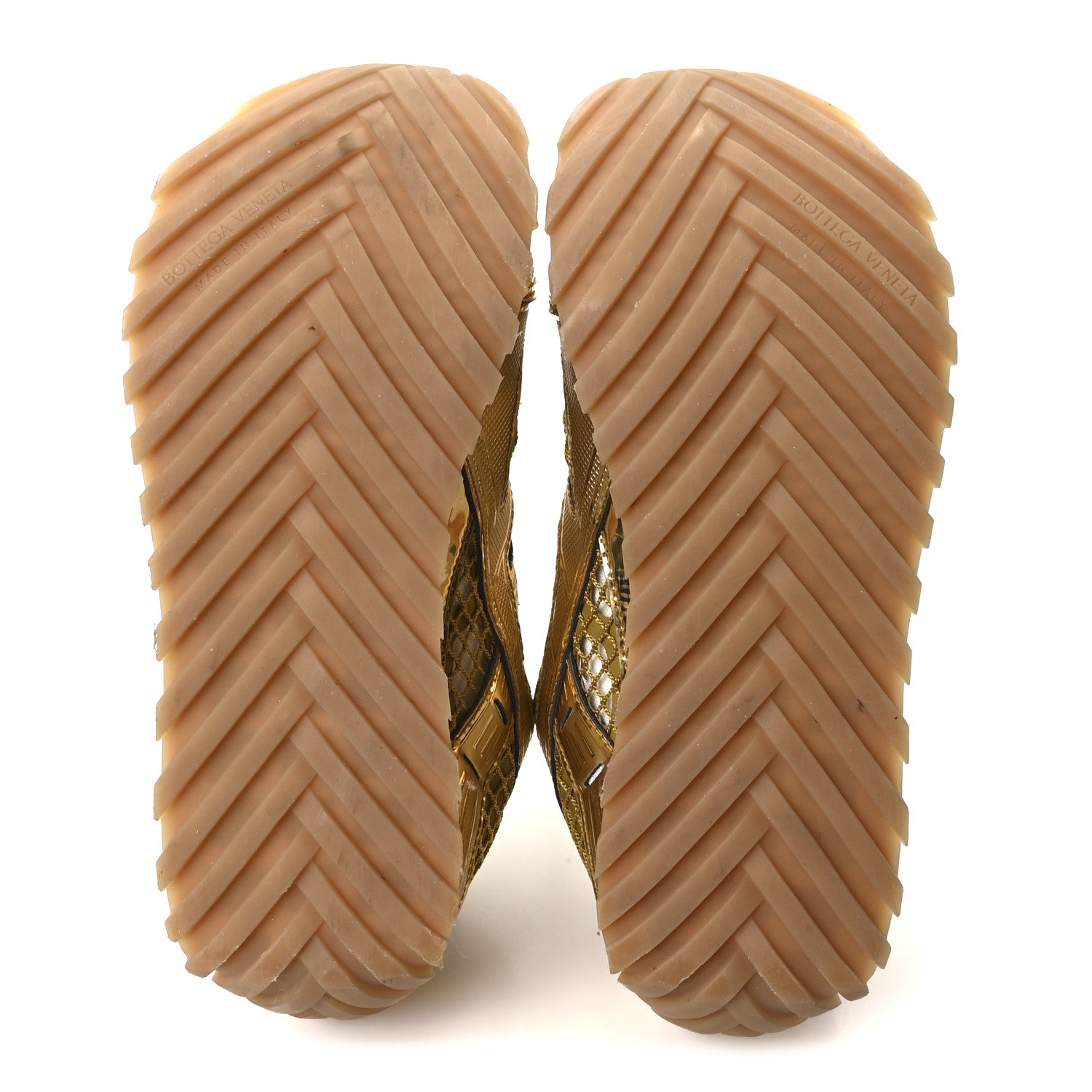 Bottega Veneta Calfskin Fishnet Fabric Orbit Sneakers 41 Gold