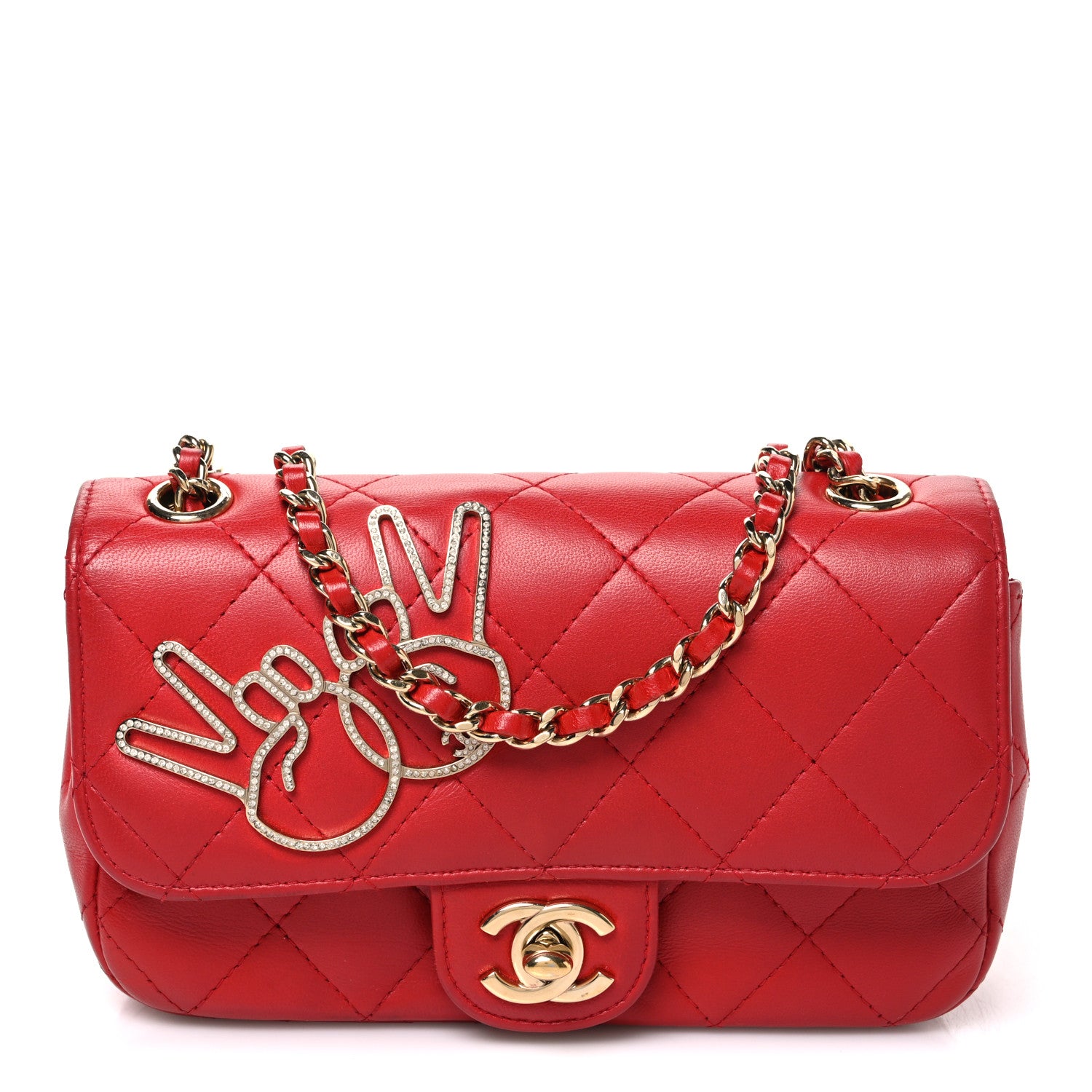 Chanel Lambskin Quilted Extra Mini V For Victory Flap Red 1 of 10