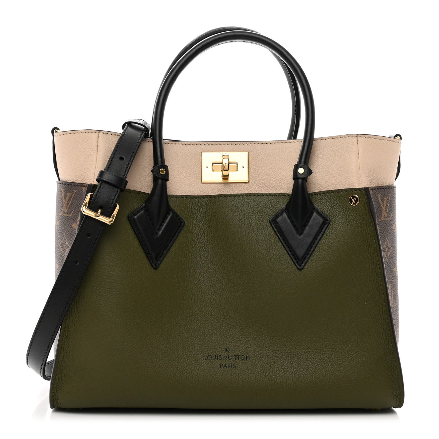 Calfskin Monogram On My Side MM Laurier Green Toffee Latte Beige
