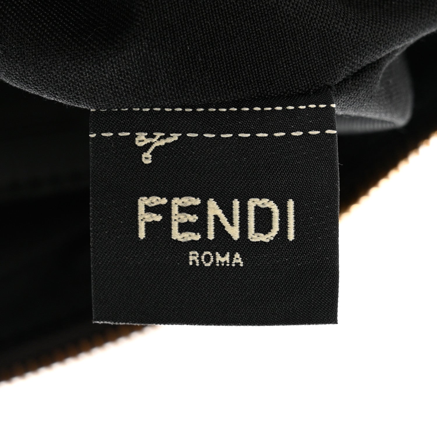 Fendi Glazed Fabric Vitello Century FF 1974 Stamp Patch Large Flat Pouch Mogano Panna Black 6 of 7