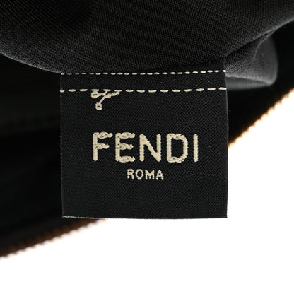 Fendi Glazed Fabric Vitello Century FF 1974 Stamp Patch Large Flat Pouch Mogano Panna Black 6 of 7