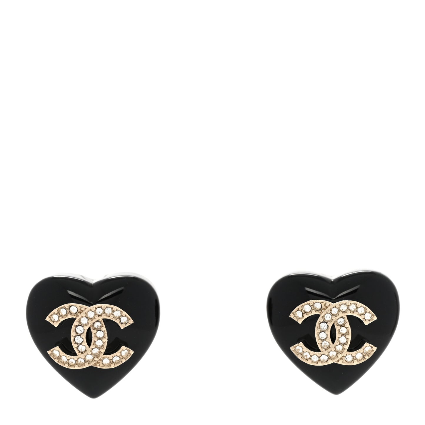 Resin Crystal CC Heart Earrings Black Gold