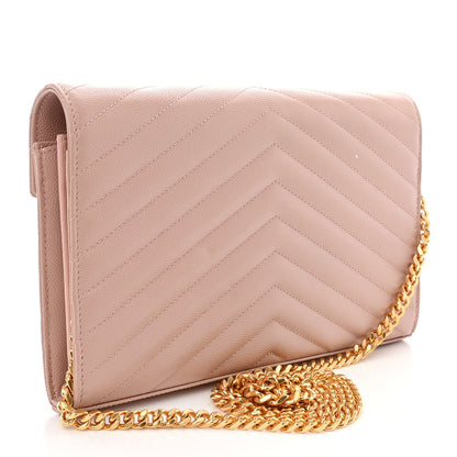 Saint Laurent Grain De Poudre Matelasse Chevron Monogram Chain Wallet Pale Pink 4 of 11