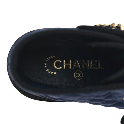 Chanel Fabric Grosgrain Quilted Cap Toe Lace Up Combat Boots 37.5 Navy Black 6 of 7
