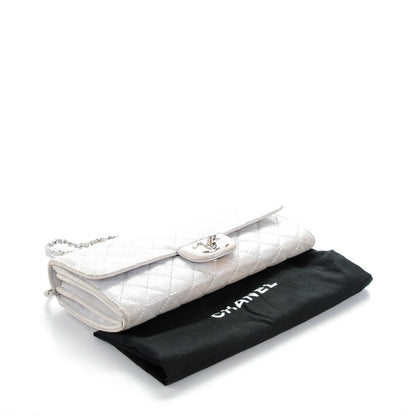 Chanel Metallic Suede Quilted East West Flap Clutch Silver 4 of 8