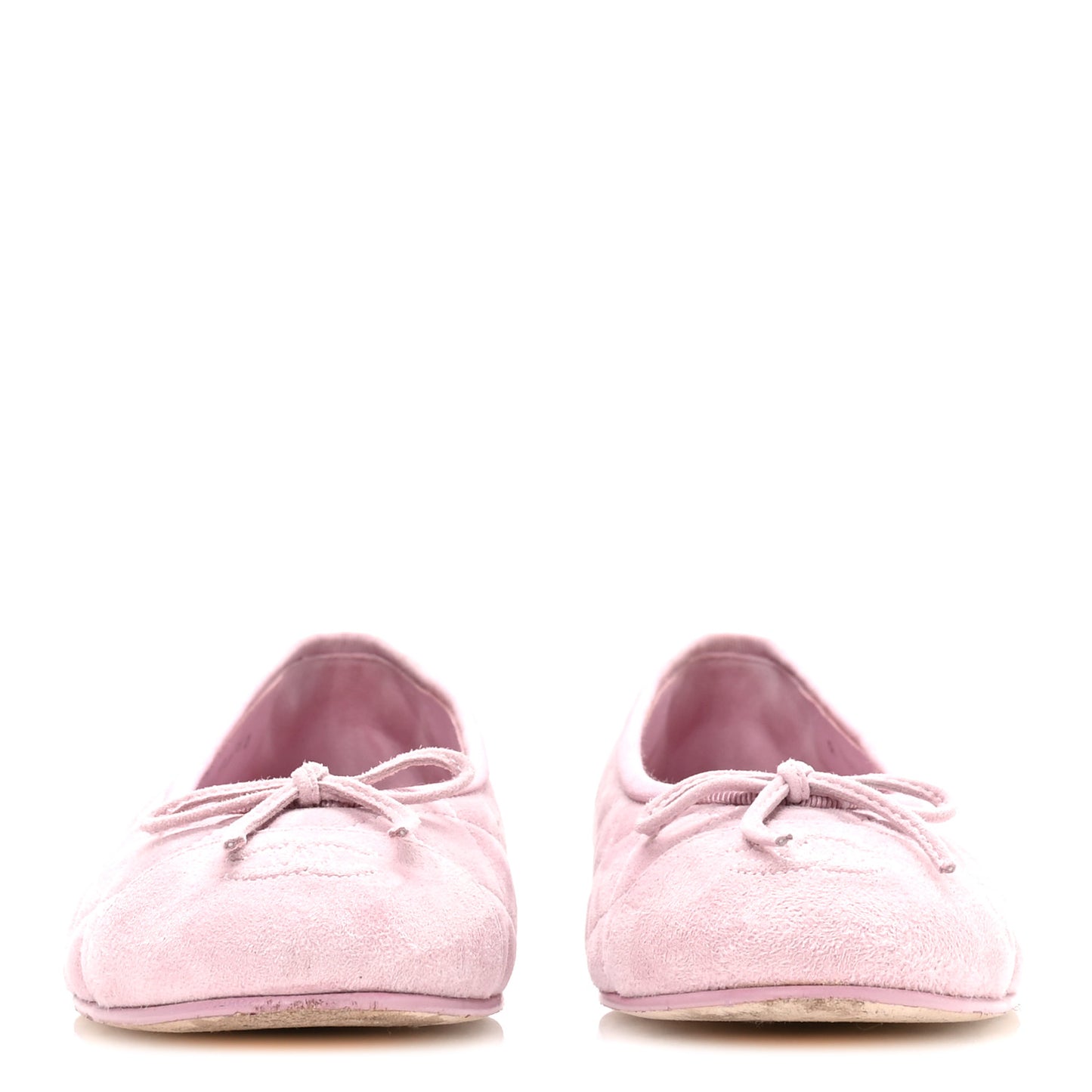 Suede Kidskin Quilted Cap Toe CC Ballerina Flats 38.5 Light Pink