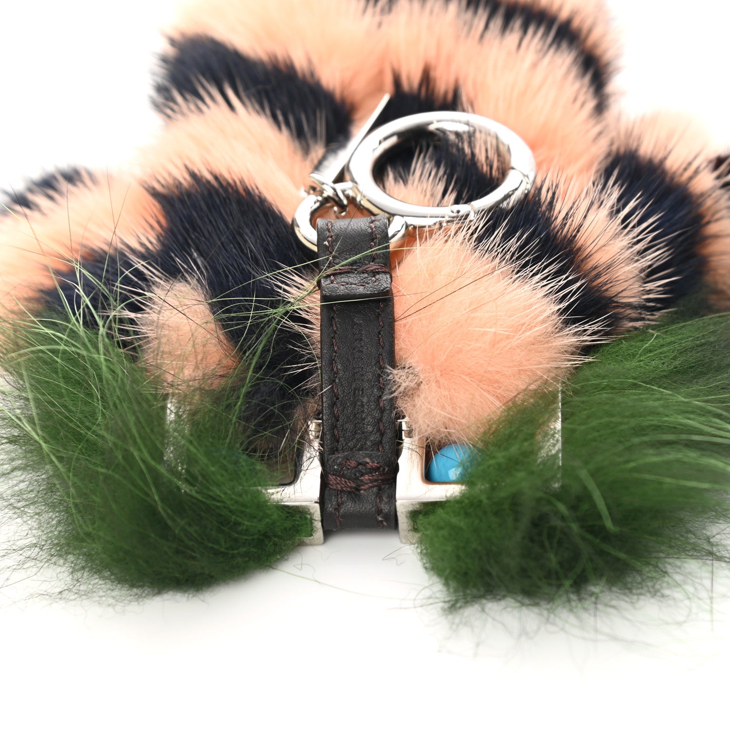 Fendi Calfskin Mink Fox Fur Witches Charm Pink Black 4 of 5
