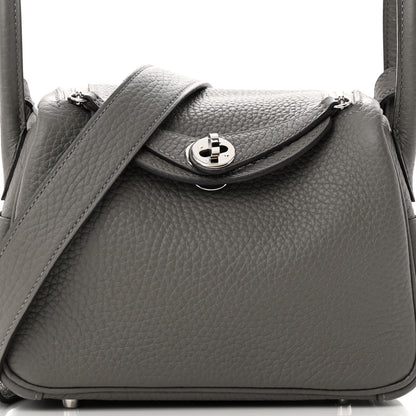 Hermes Taurillon Clemence Mini Lindy 20 Gris Meyer 8 of 10