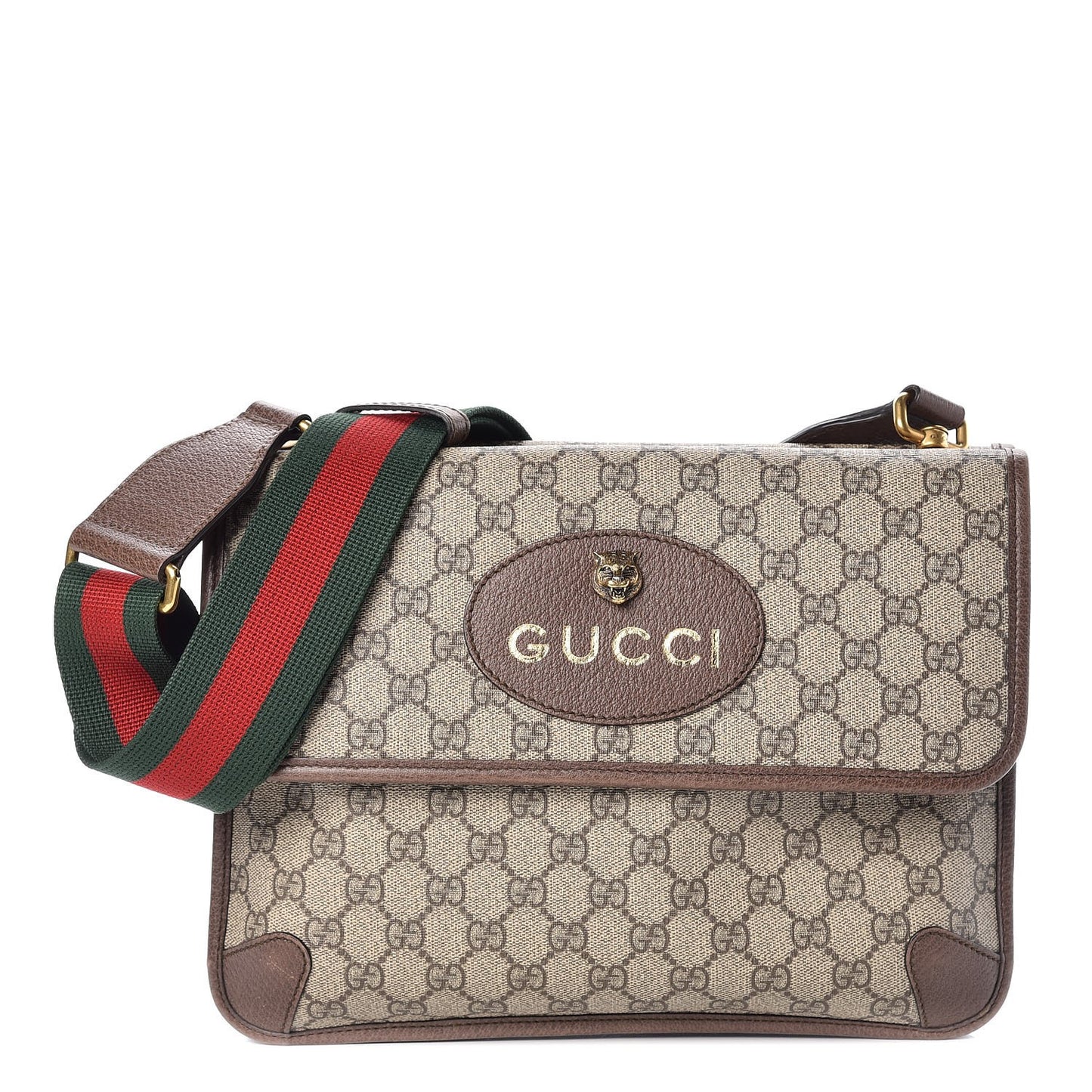 GG Supreme Monogram Web Neo Vintage Double Flap Messenger Bag Beige New Acero