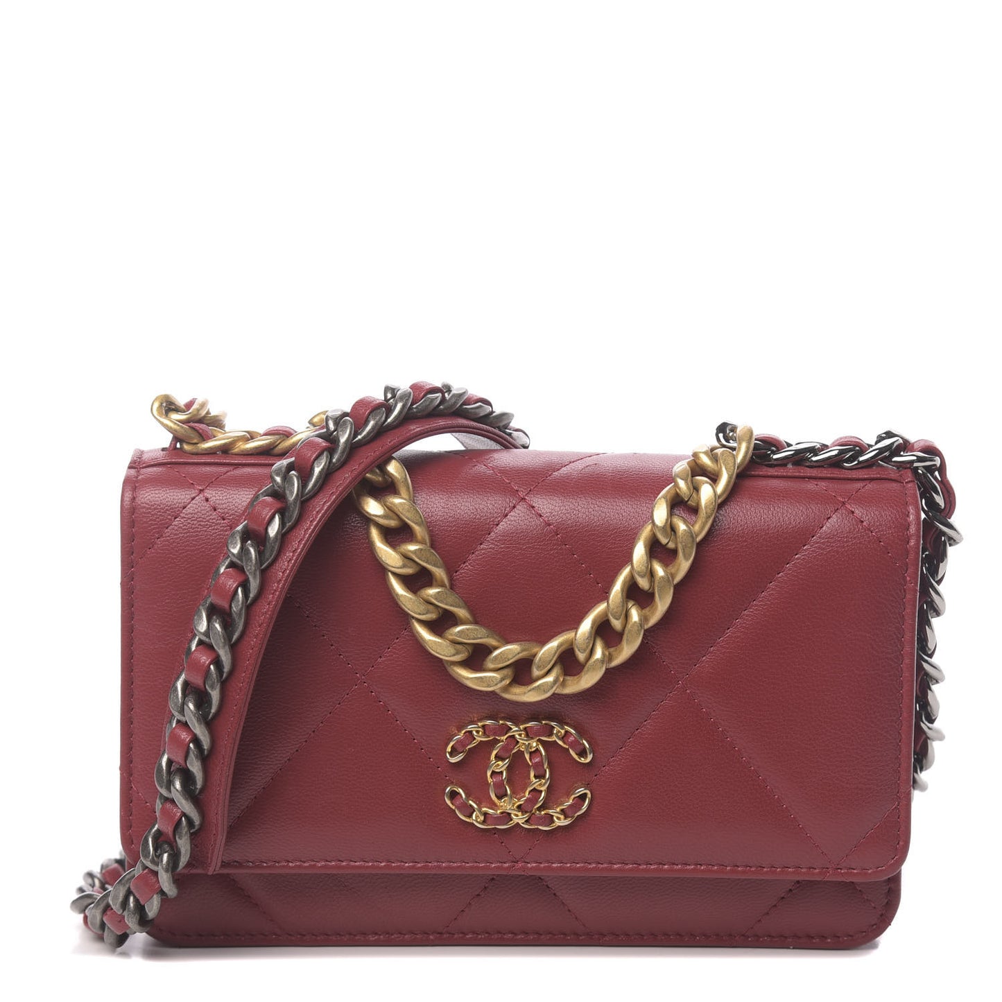 Goatskin Quilted 19 Wallet On Chain WOC Red
