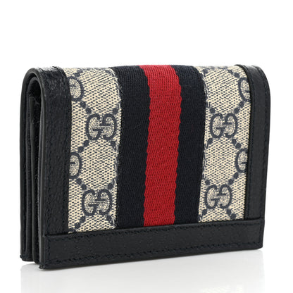 Gucci GG Supreme Monogram Textured Dollar Calfskin Web Ophidia Card Case Beige Blue 3 of 11