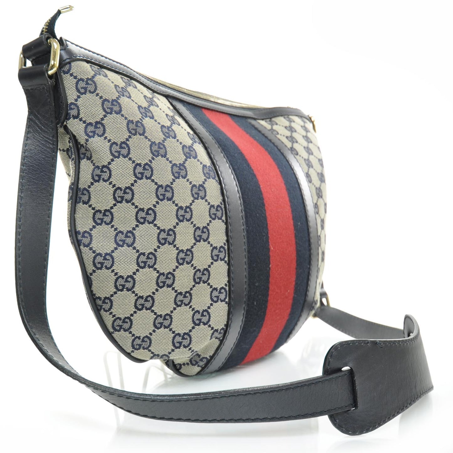 Monogram Vintage Web Medium Half Moon Hobo Navy