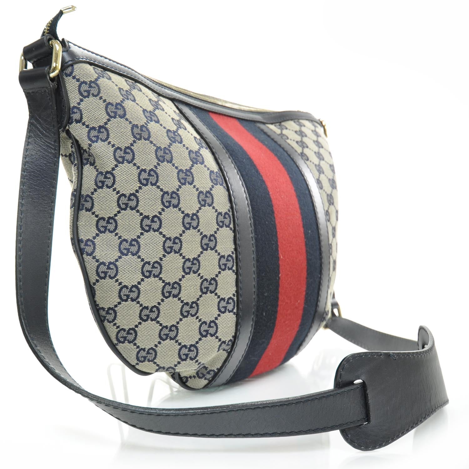 Gucci Monogram Vintage Web Medium Half Moon Hobo Navy 2 of 10