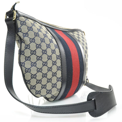 Gucci Monogram Vintage Web Medium Half Moon Hobo Navy 2 of 10