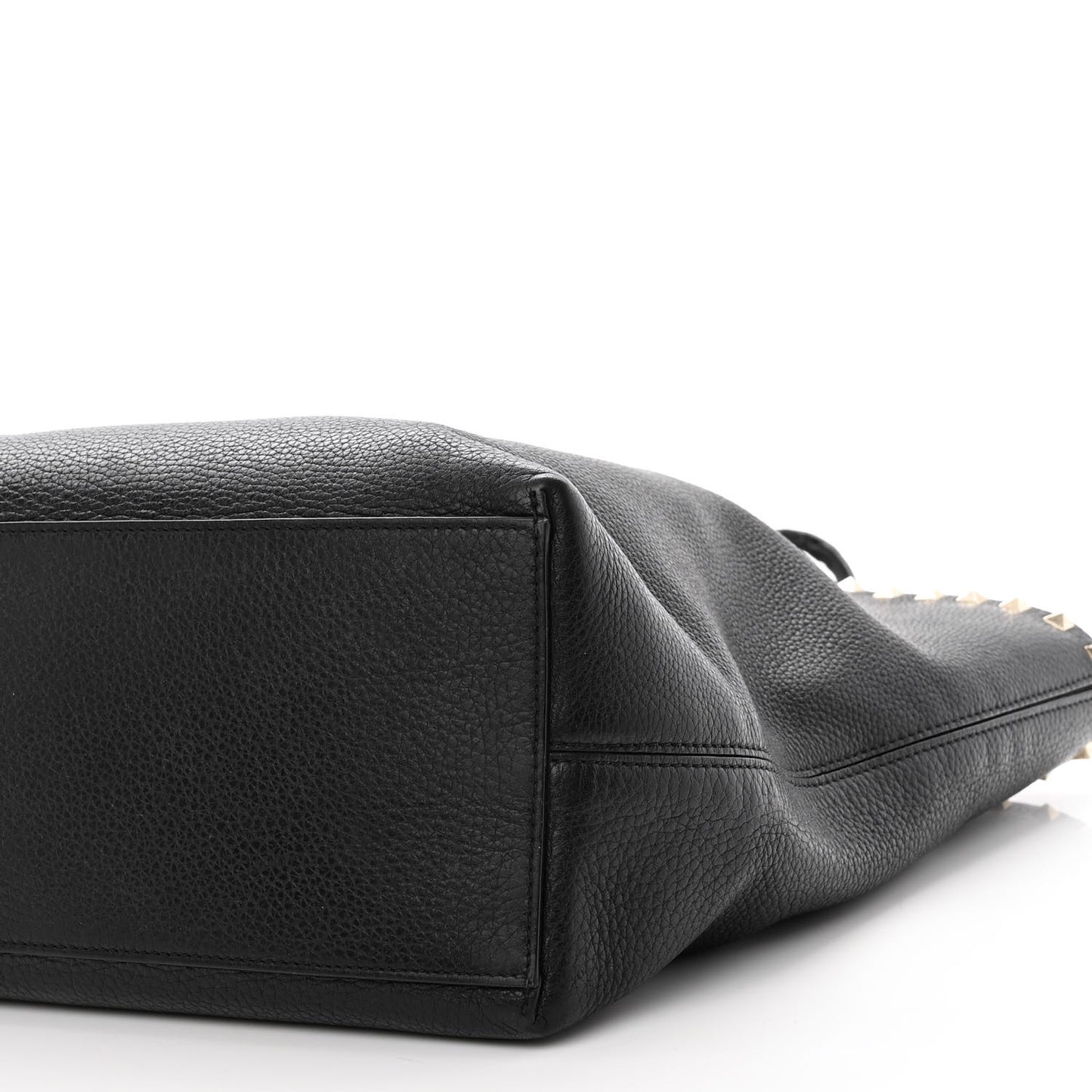 Grained Calfskin Rockstud Shoulder Tote Black