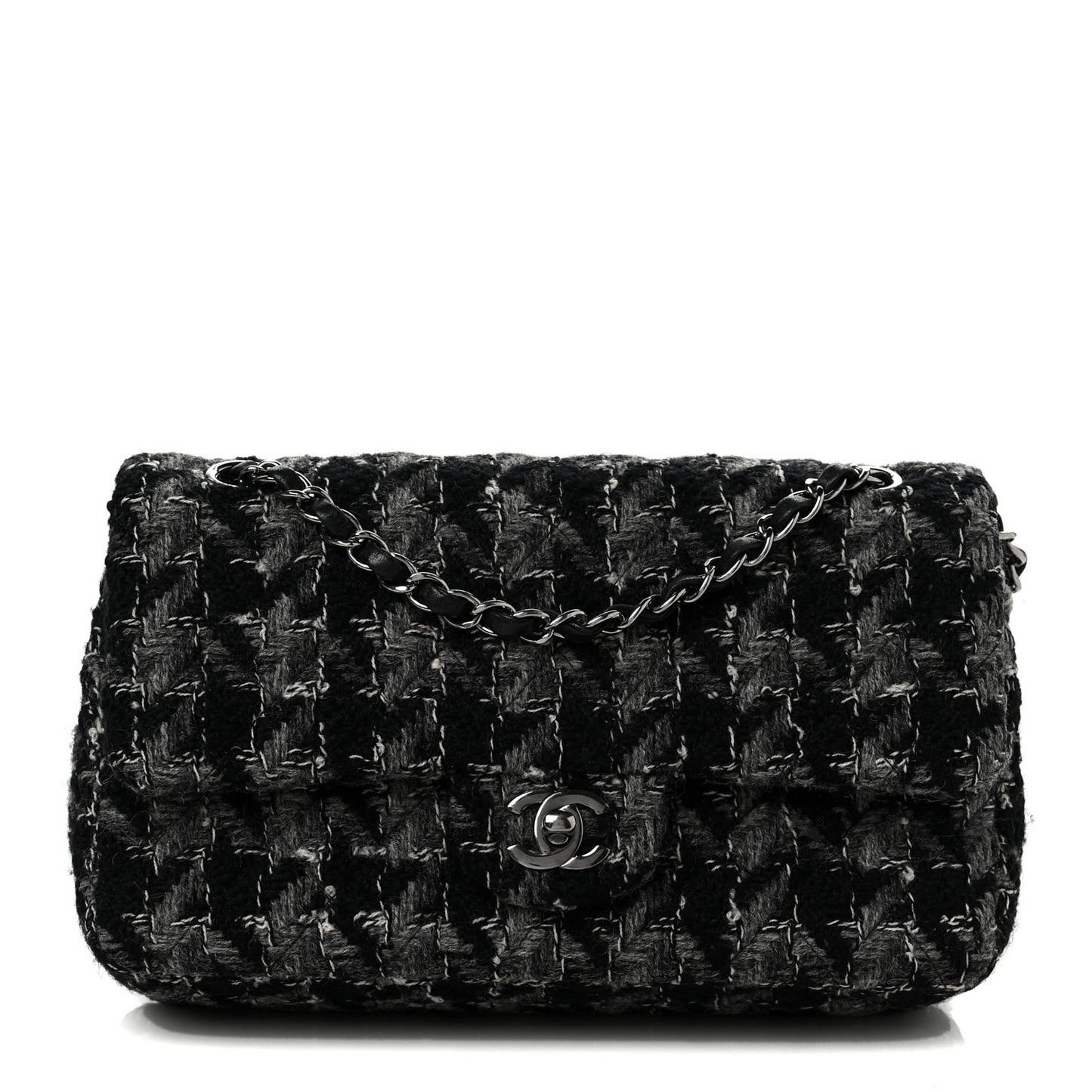 Tweed Medium Double Flap Black Grey