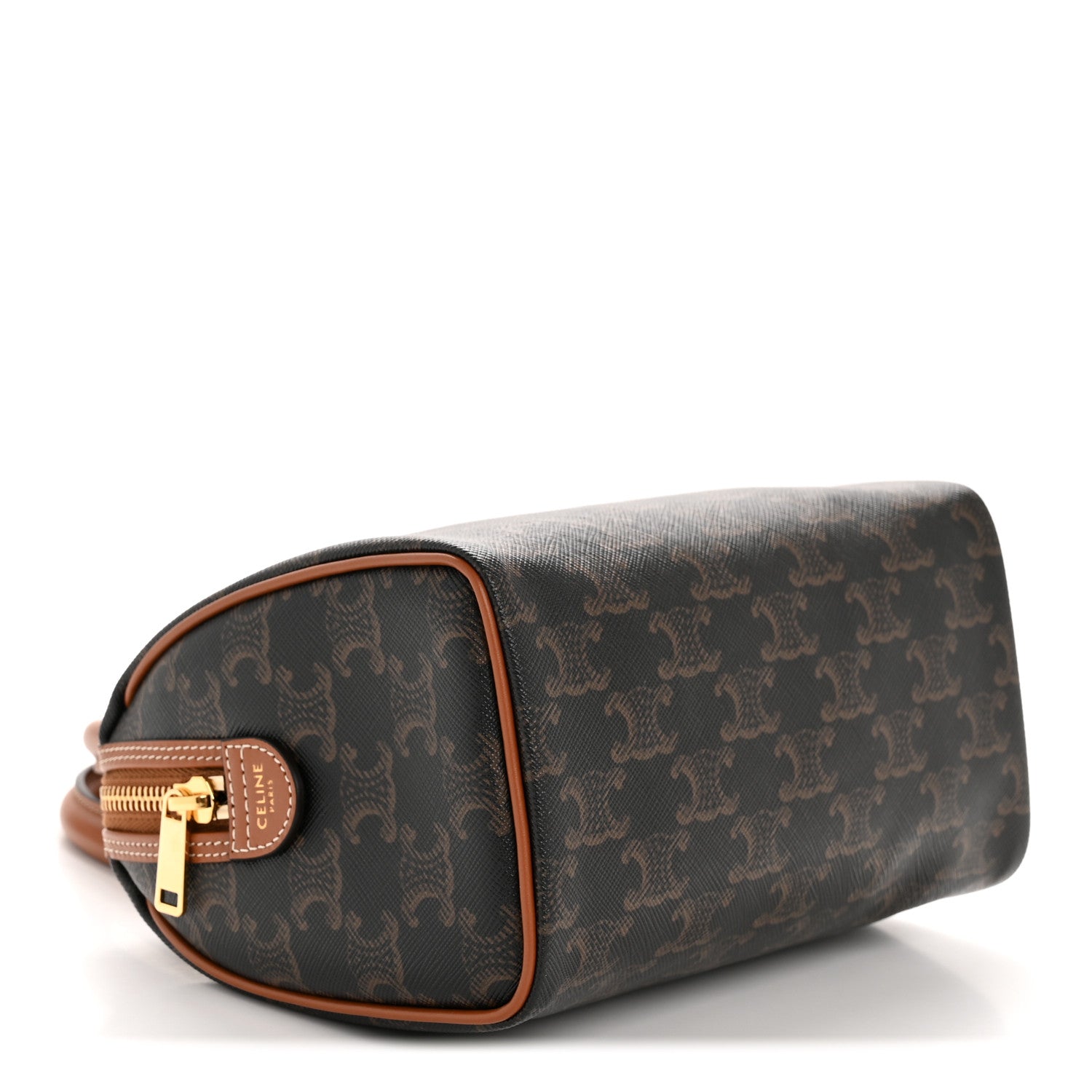 Celine Triomphe Canvas Calfskin Small Boston Bag Tan 4 of 13