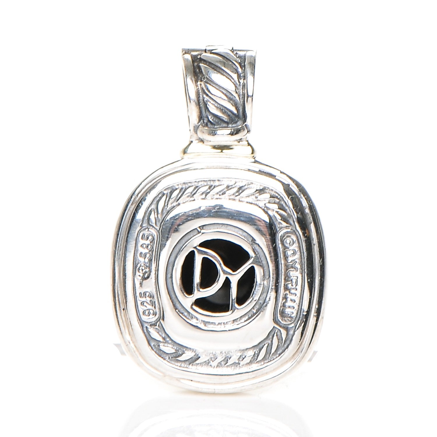 David Yurman Sterling Silver 14K Gold Onyx 12mm Albion Enhancer Pendant 3 of 5