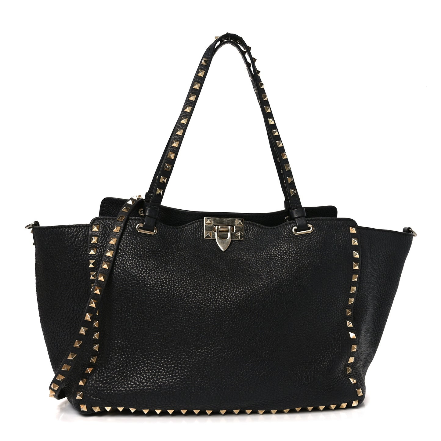 Pebbled Calfskin Medium Rockstud Tote Black