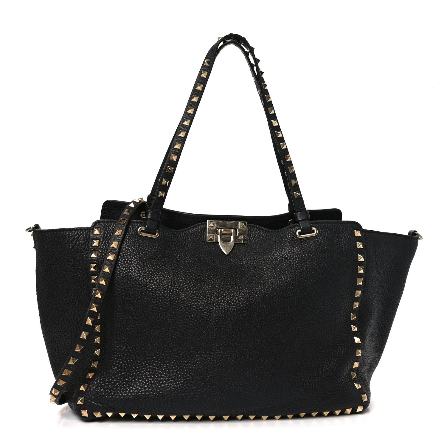 Valentino Garavani Pebbled Calfskin Medium Rockstud Tote Black 1 of 11